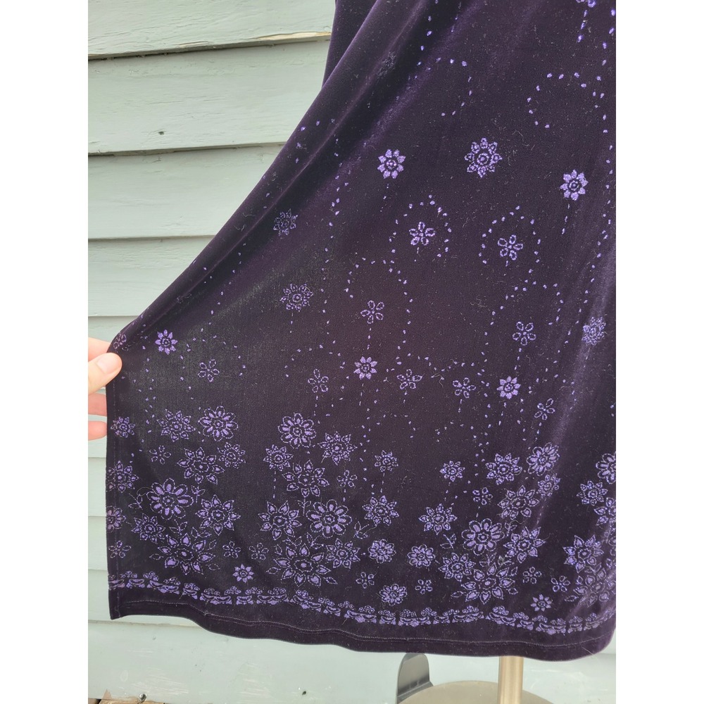 Status Collection Maxi Dress Purple Velvet Glitter Floral Slit Vintage Small - Picture 7 of 9